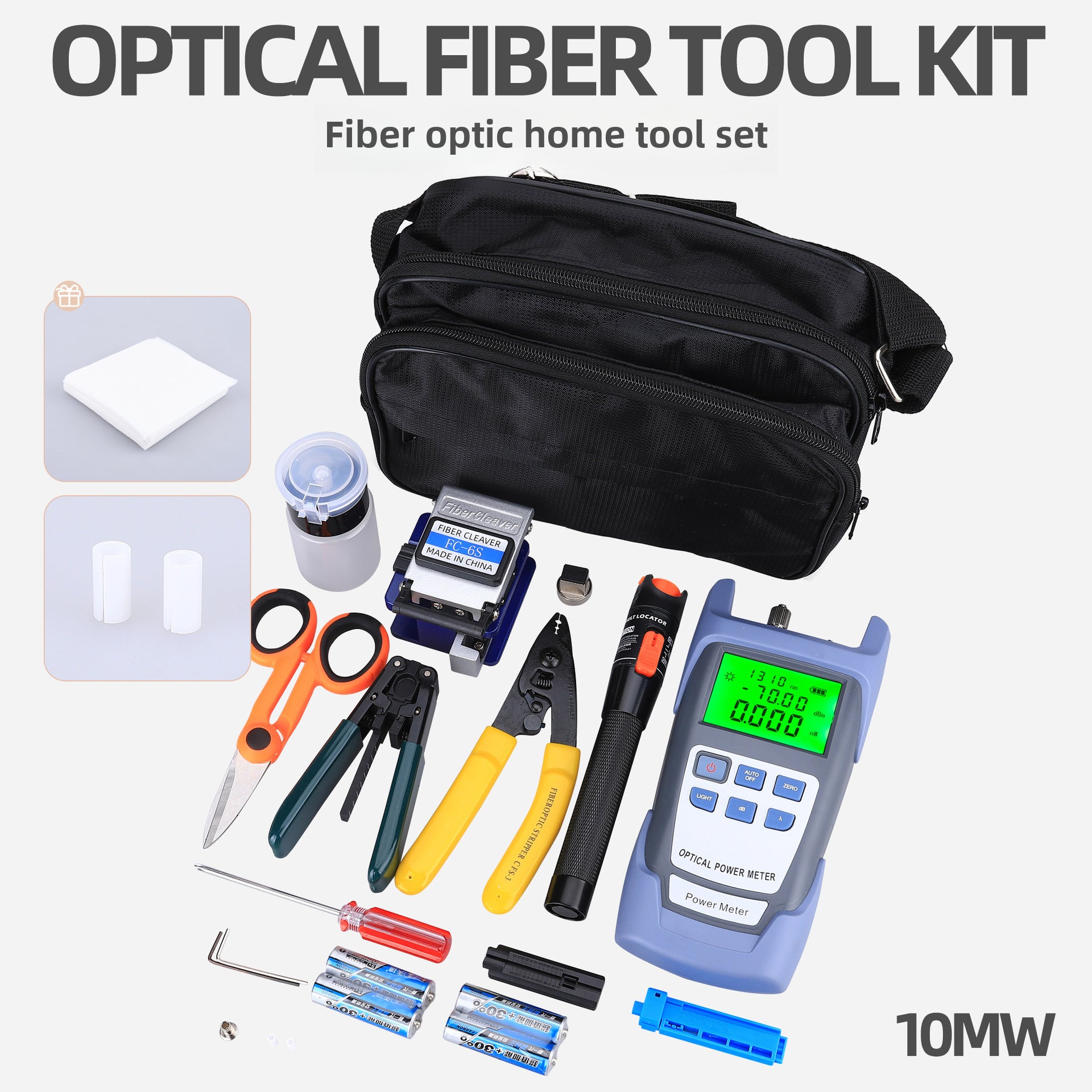 Fiber optic cold connection suit tools package set fusion splicer toolbox optical power meter red laser pointer cutting knife Miller pliers