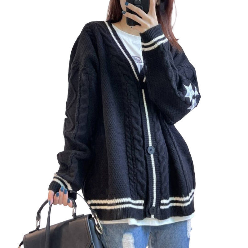 Autumn and Winter solid color women's long-sleeved cardigan temperament commute European and American batwing knitted creamy-white single-breasted sweater coat