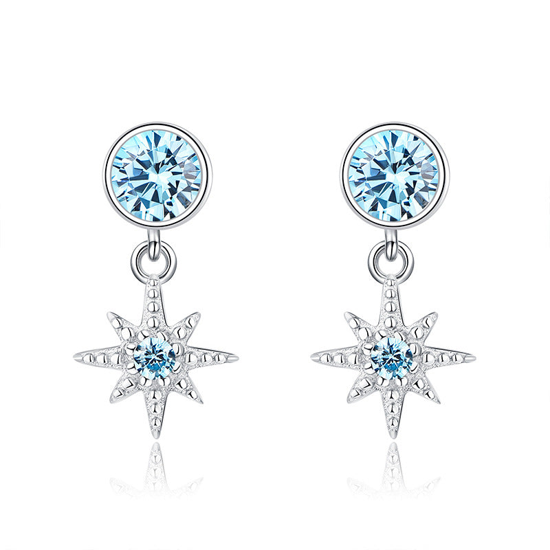 North Star earrings 925 sterling silver earrings female eight Awn Star sea blue zircon earrings foreign trade jewelry silver accessories processing