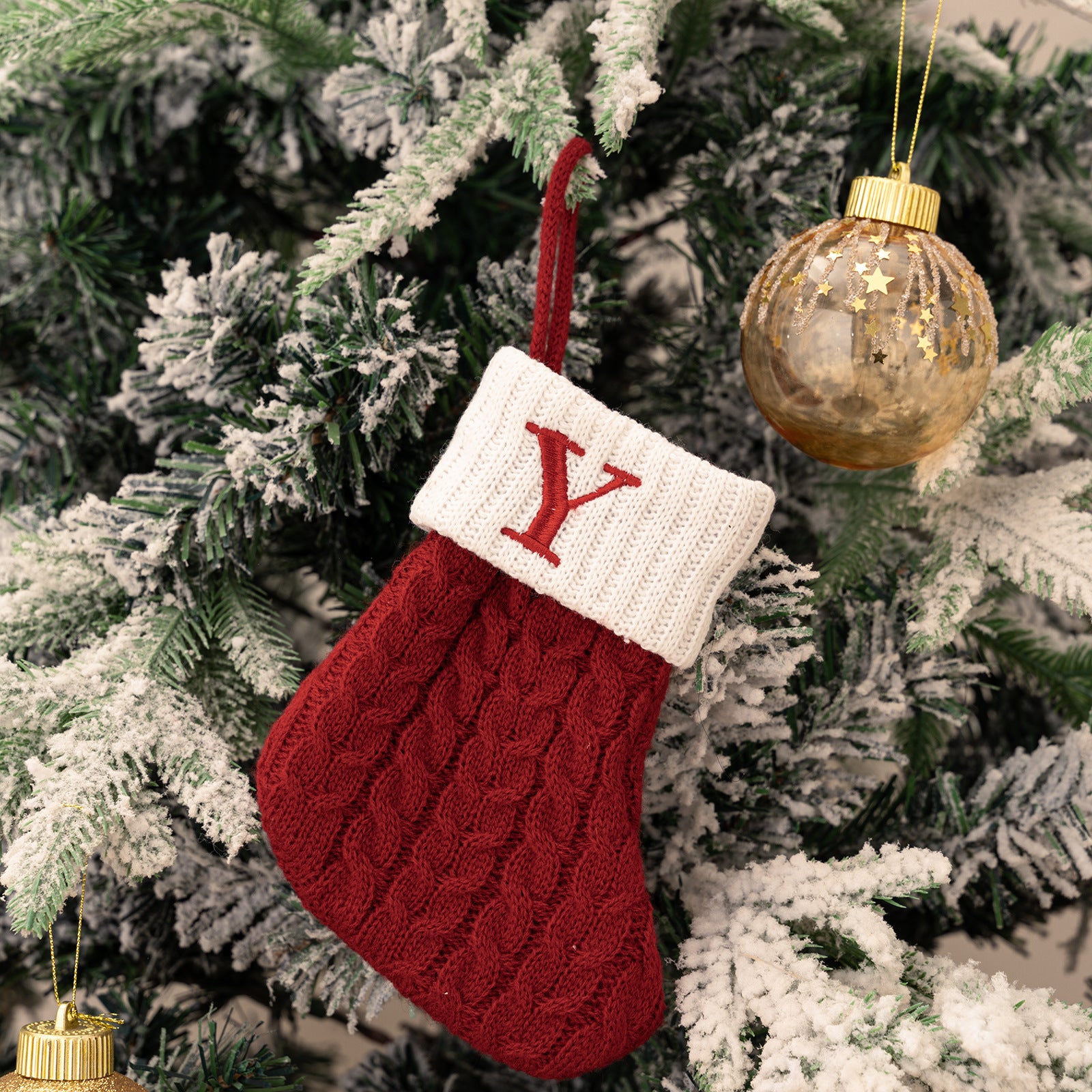 Cross-border cute letters Christmas stockings creative Christmas tree pendant Christmas style wool knitted socks decoration props
