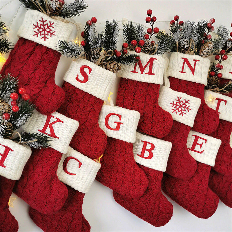 Cross-border cute letters Christmas stockings creative Christmas tree pendant Christmas style wool knitted socks decoration props