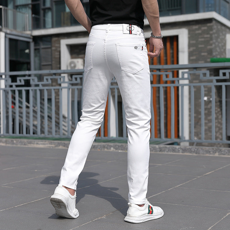 Pure white jeans man pair G simple brand stretch jeans men's slim fit skinny jeans boys pants