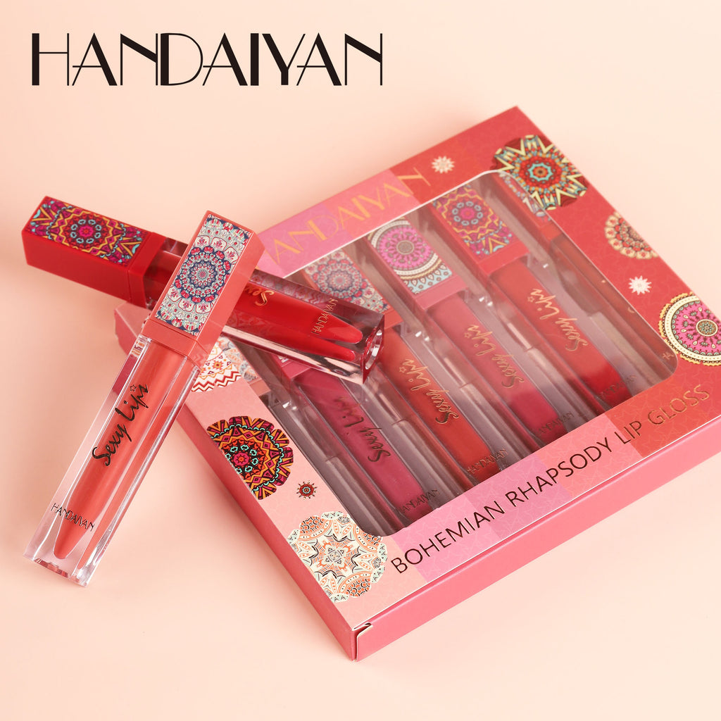 Cross-border handaiyan lipstick 6 colors lip gloss suit long lasting waterproof no stain on Cup matte lip gloss makeup wholesale