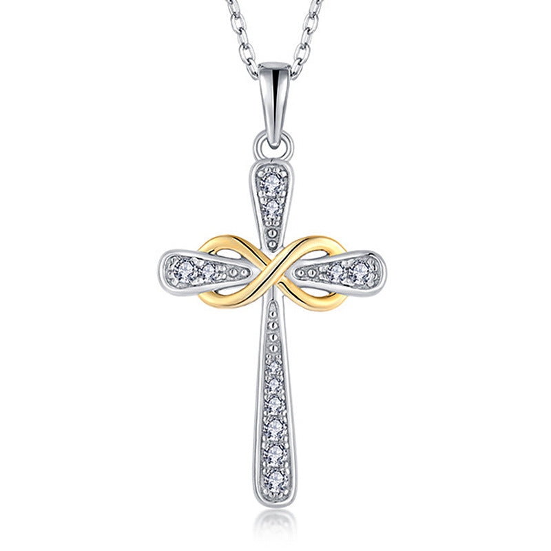 Cross necklace female S925 sterling silver bow zircon pendant foreign trade cross-border thermal mining jewelry silver accessories processing