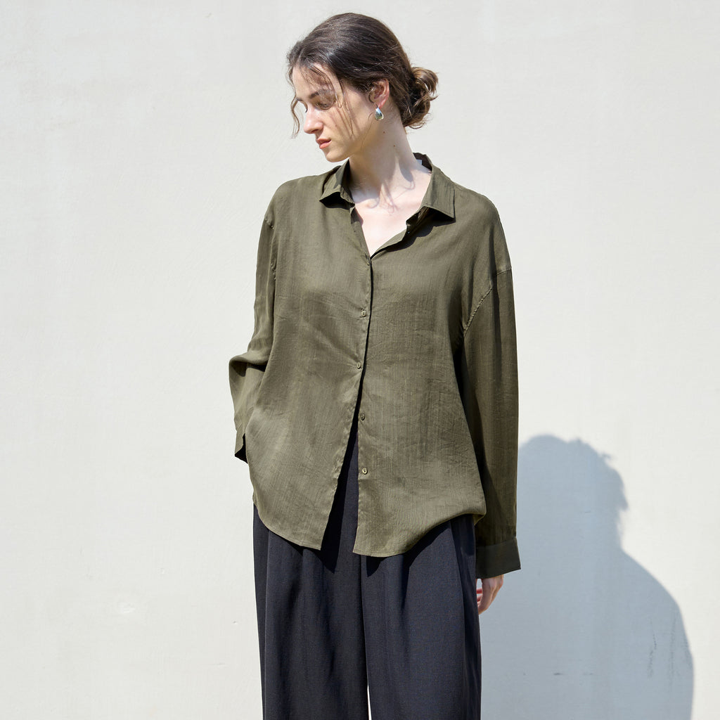 25 Old Money style Ramie loose solid color women's shirt simple single-breasted long sleeve shirt loose feeling Tencel linen top