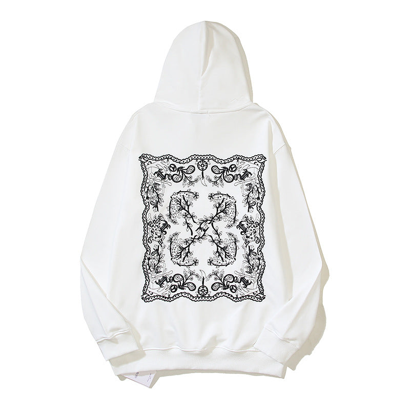 Cross-border OFF fashion brand white arrow oil painting pure cotton hooded sweater men's and women's loose leisure pullover hoodie autumn and winter