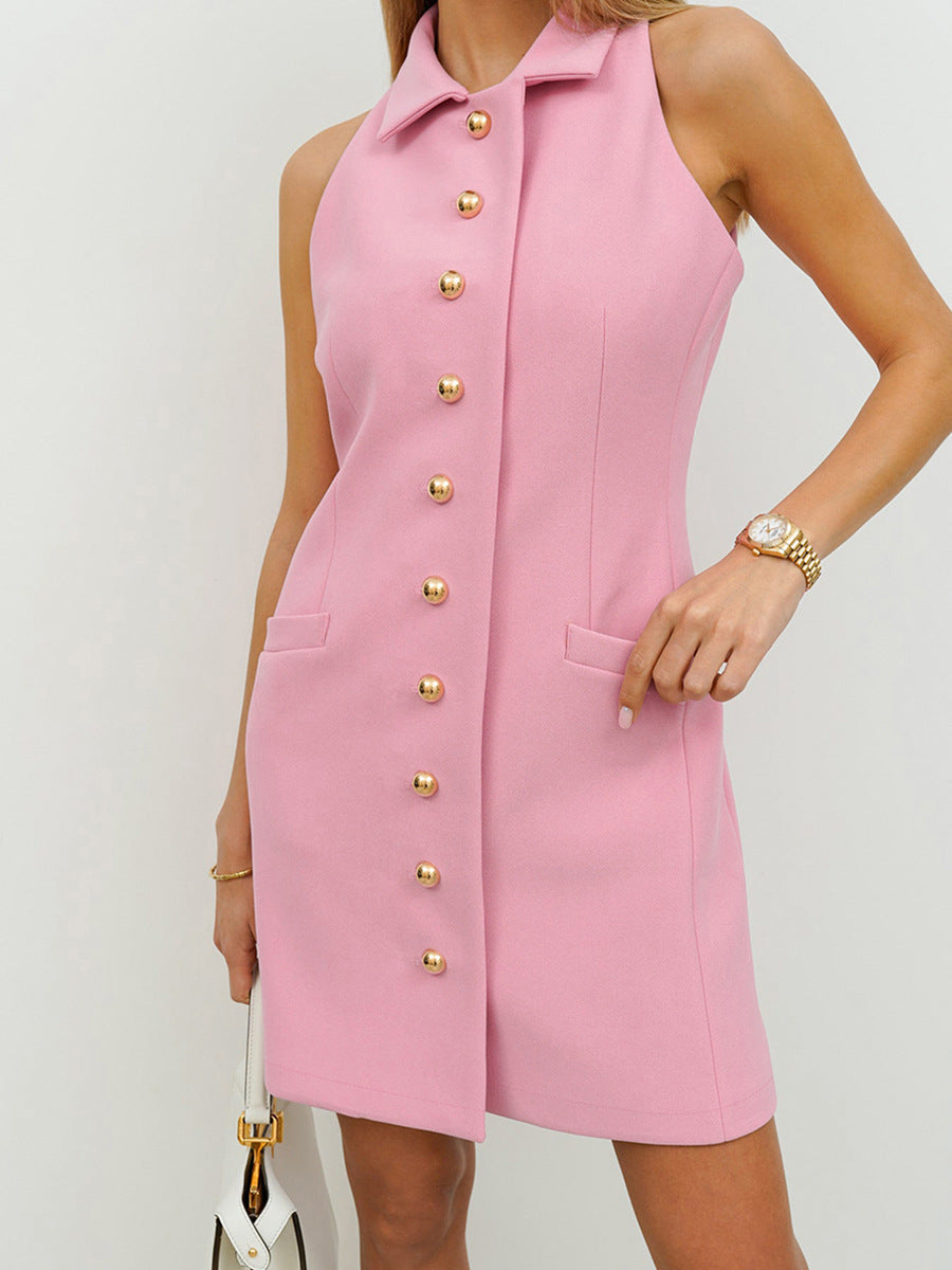 French Pink Tweed Jacket Dress for Women Summer Style