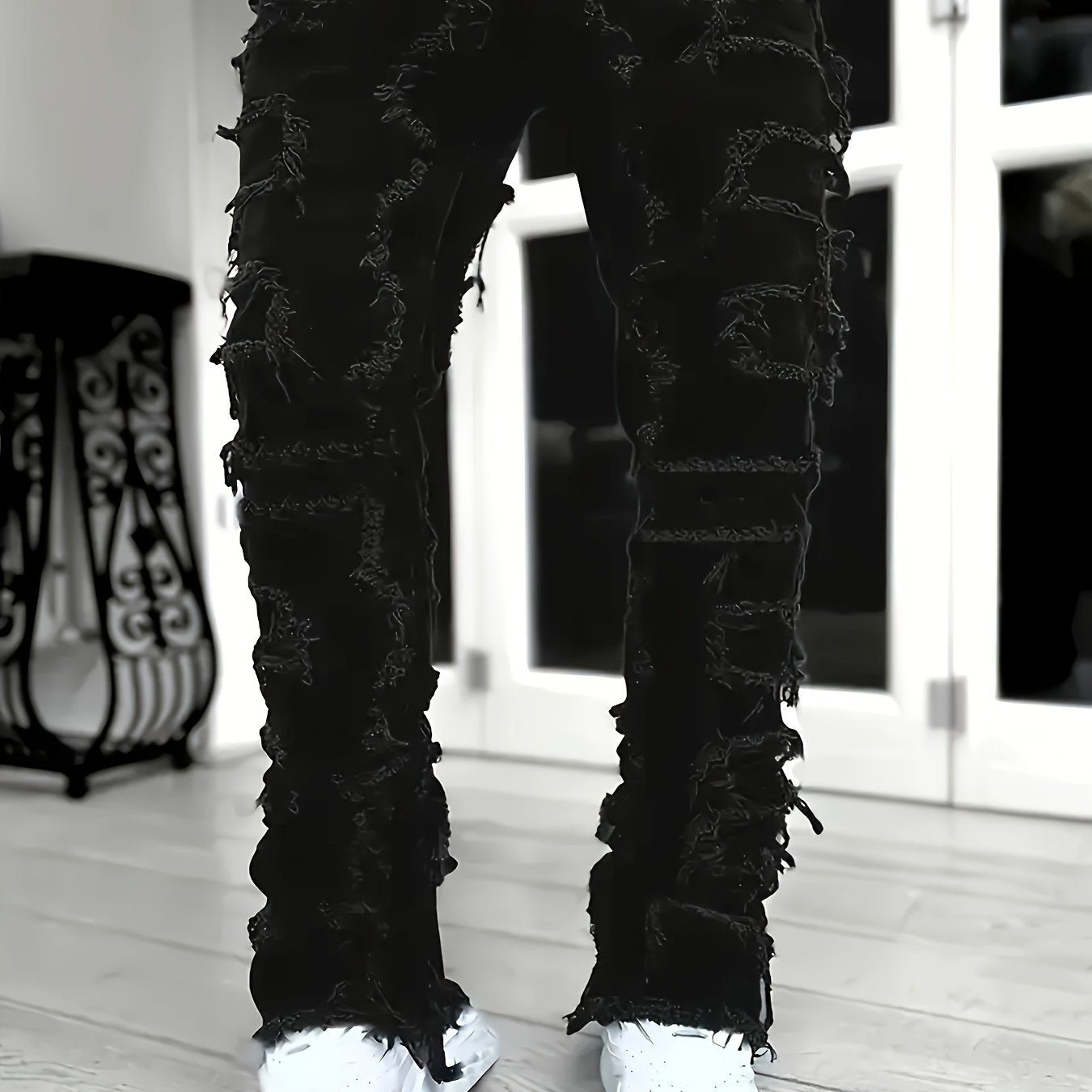 Mens Slim Straight Jeans with Elastic Waist Creative Jeans