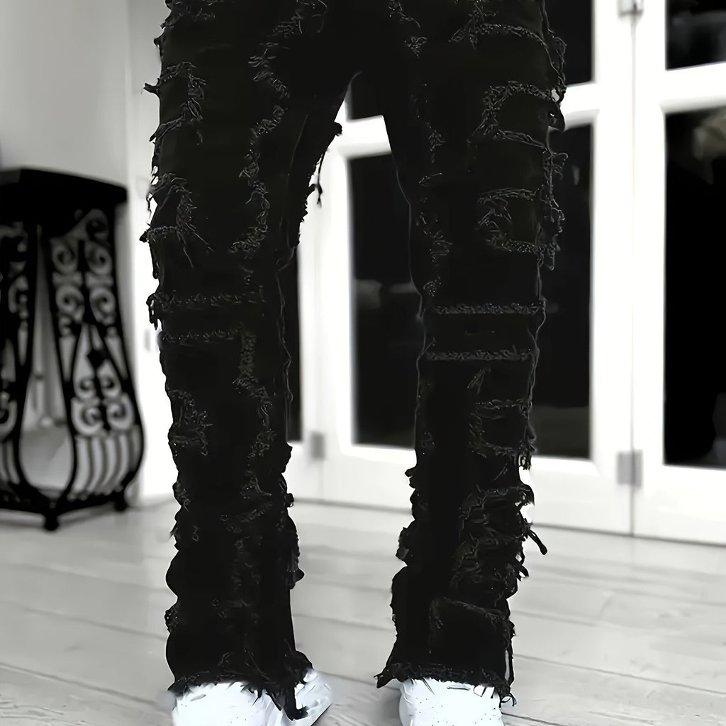Mens Slim Straight Jeans with Elastic Waist Creative Jeans