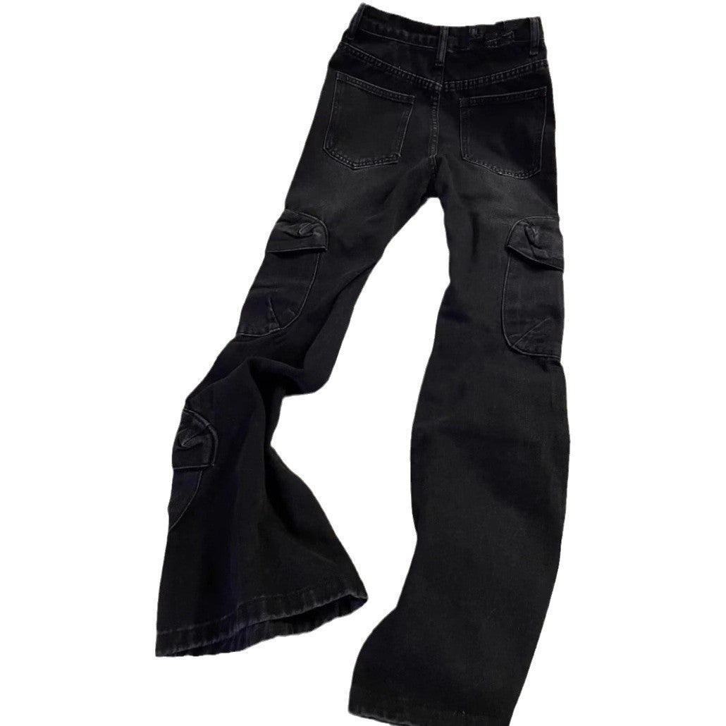 American retro workwear jeans for women Spring and Autumn new hot girl high waist slimming sense of design black micro flare pants tide