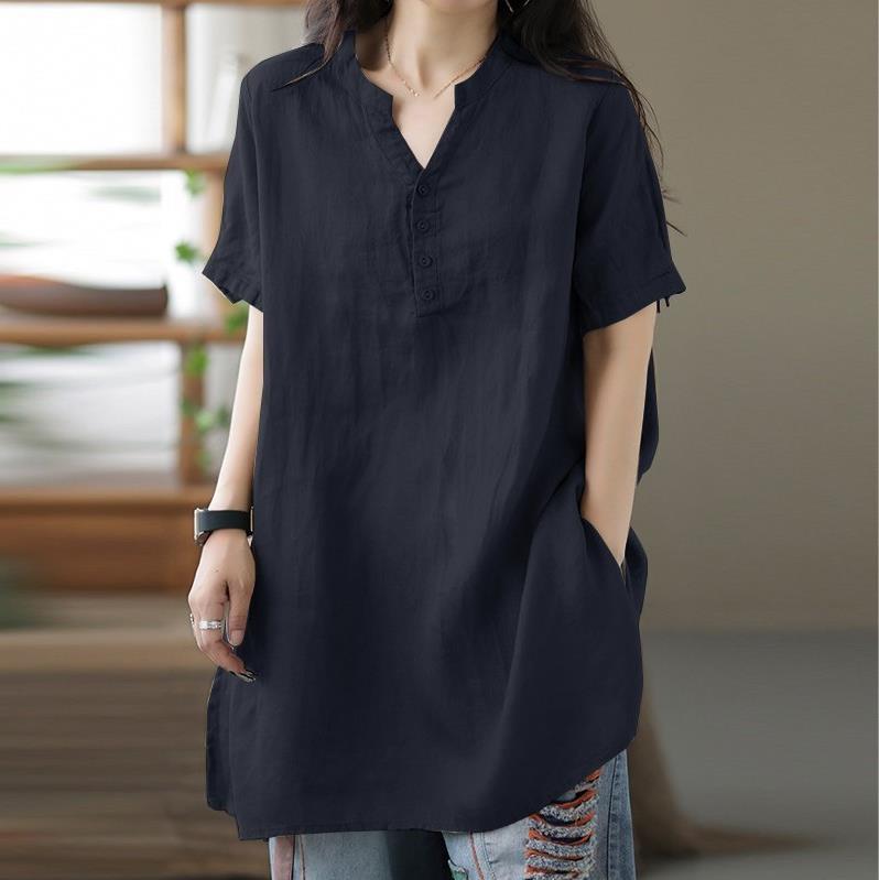 Cross-border European and American 2024 spring and summer Foreign Trade women's clothing independent station wish new top solid color button fashion short sleeve women