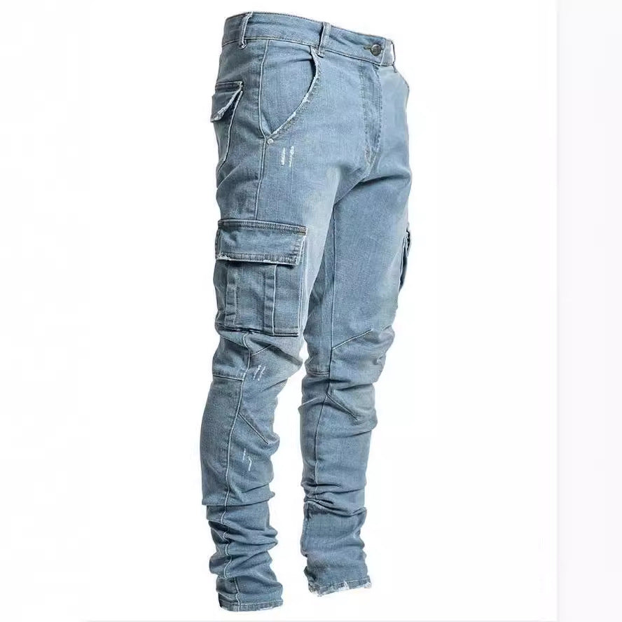 In stock 2021 Europe and America cross border new jeans men's side pocket skinny jeans NK012