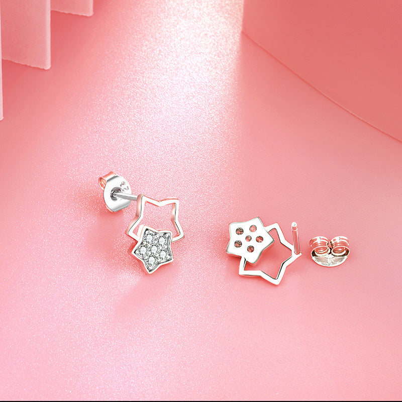 XINGX matching earrings s925 silver all-match double star zircon earrings earrings foreign trade cross-border jewelry silver accessories processing