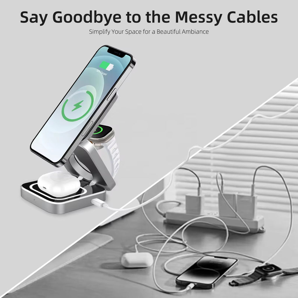 New arrival three-in-one magnetic wireless charger phone fast charge folding bracket earphone watch wireless charging