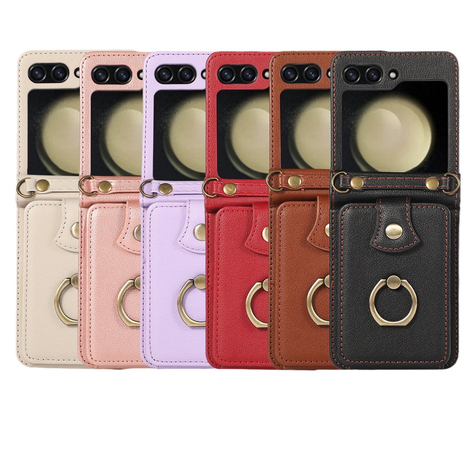 Applicable to Z FLIP5 crossbody expanding card holder foldable screen Z flip6 leather case with fastened ring anti-theft swiping function