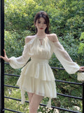 Original quality Bali early autumn halter dress slimming fairy ruffled chiffon yarn holiday beach dress