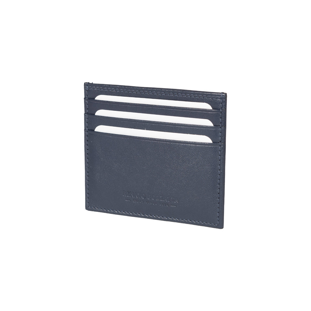 RB12016D | Credit Card Holder in genuine full-grain leather, with light grain. Blue color. RFID protection. Size: 10 x 8 x 0.5 cm. Packaging: gift box bottom/cover