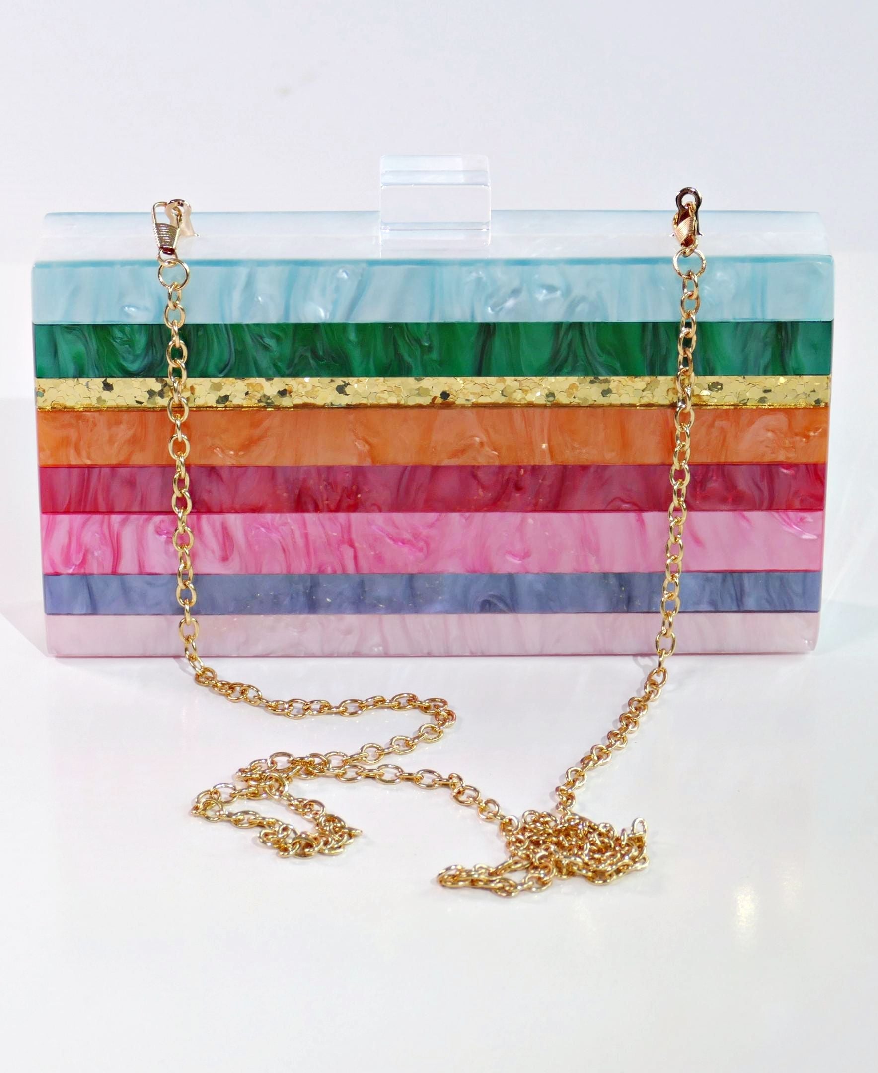 Dreaming Rainbow Stripe Women's Acrylic Box Clutch