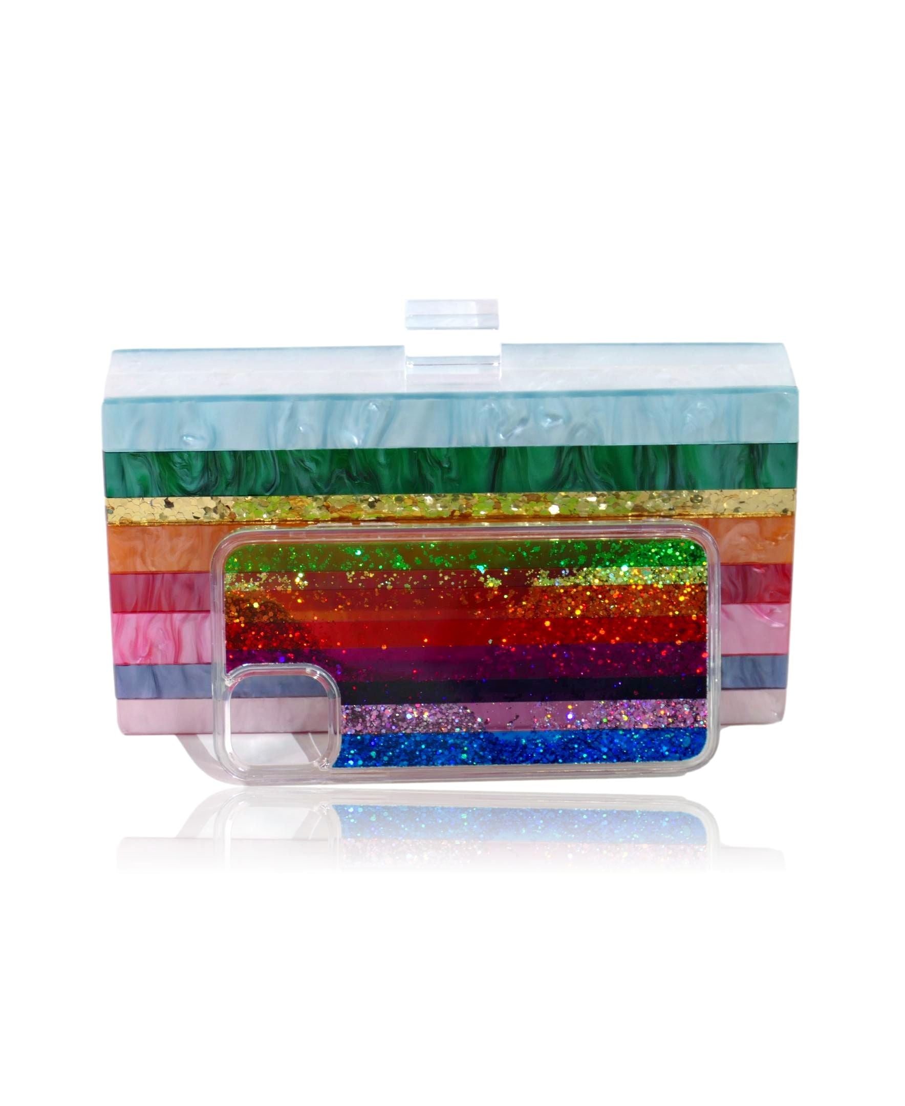 Dreaming Rainbow Stripe Women's Acrylic Box Clutch