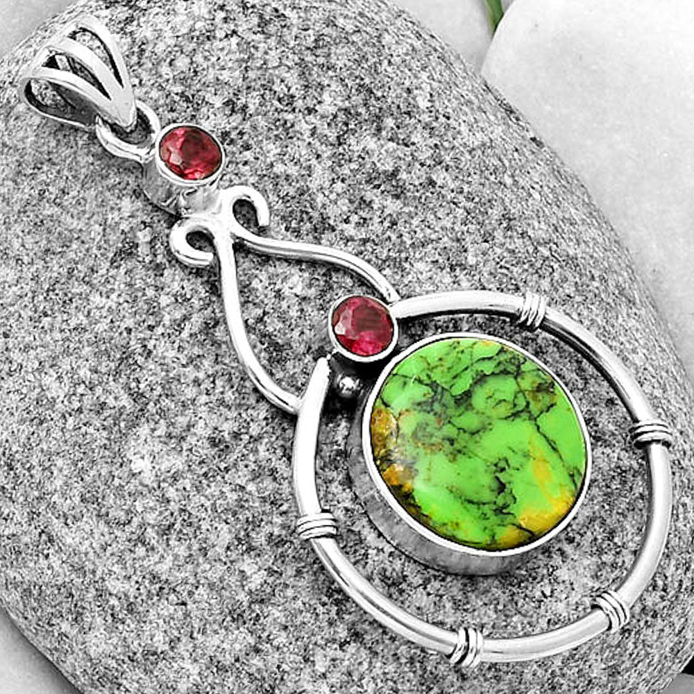 Natural Green Matrix Turquoise & Garnet Pendant P-1075 SDP134953