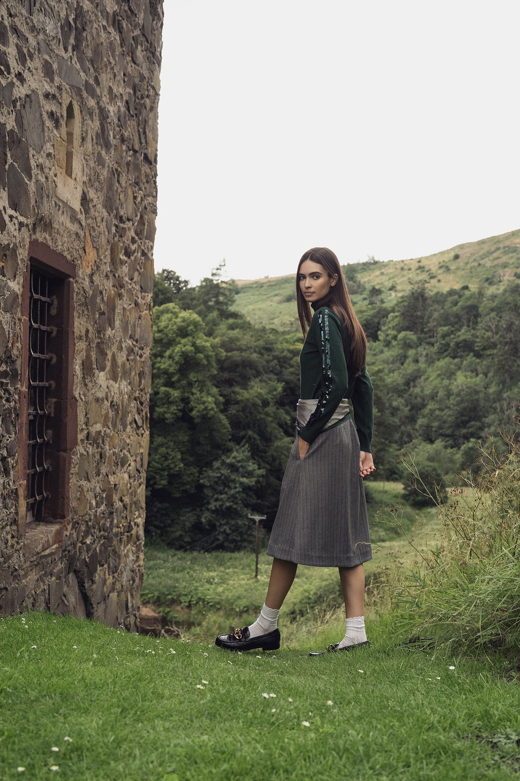 Sequin Trim Sweater-Green