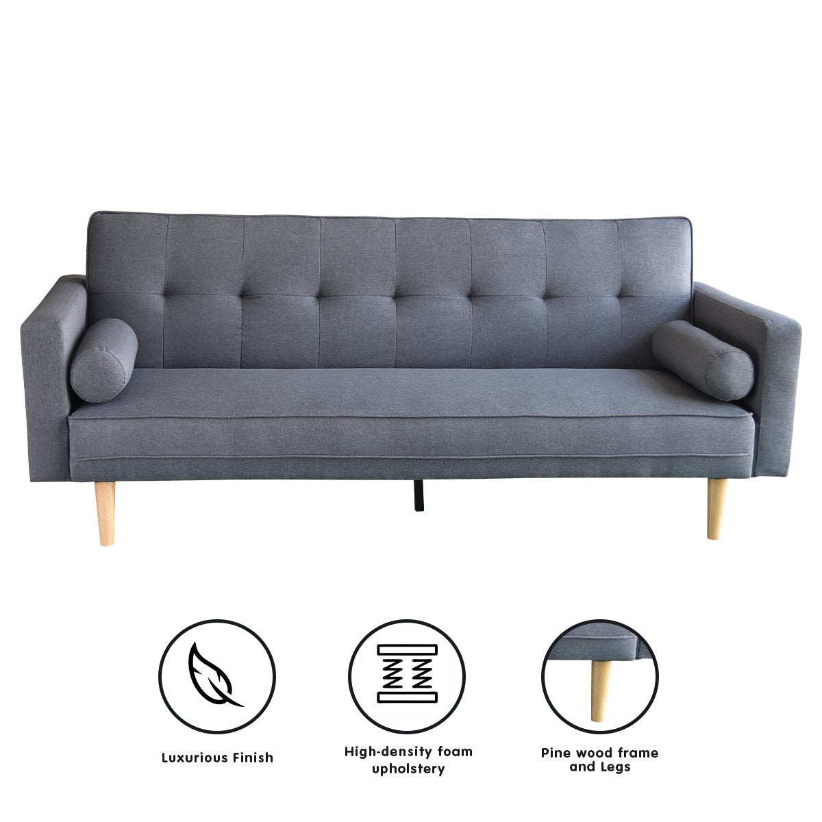 NNEDSZ Sarantino Madison Sofa Bed Lounge Couch Futon Furniture Home Dark Grey Linen Suite