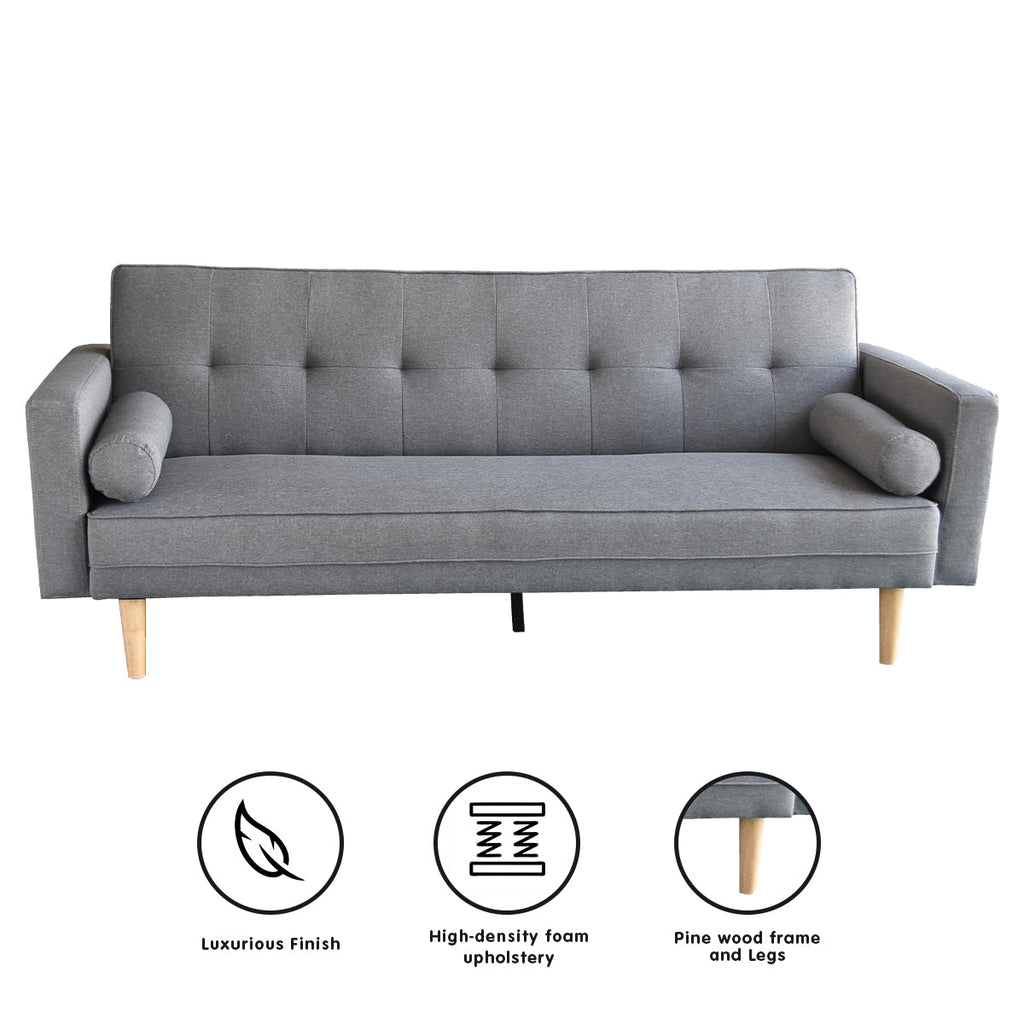 NNEDSZ Sarantino Madison Sofa Bed Lounge Couch Futon Furniture Home Light Grey Linen Suite