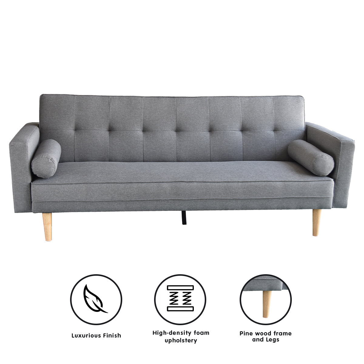 NNEDSZ Sarantino Madison Sofa Bed Lounge Couch Futon Furniture Home Light Grey Linen Suite