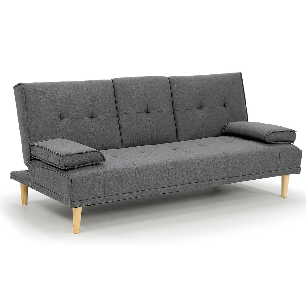 NNEDSZ Sarantino Rochester Linen Fabric Sofa Bed Lounge Couch Futon Furniture Suite - Dark Grey