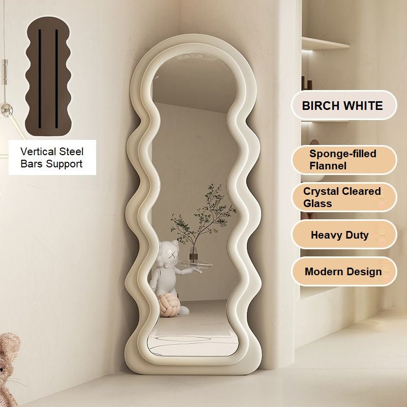 NNEDSZ 1.7m Elegance Curvy Floor Mirror Wavy Full Lenght Curvy Squiggle Full Body Irregular Asymmetrical Floor Home Decor Birch White