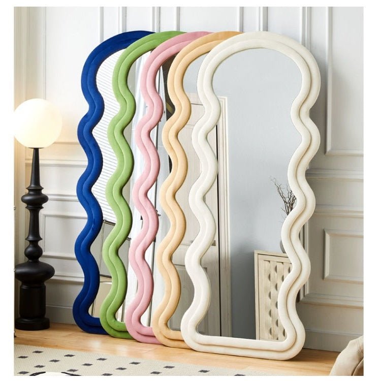 NNEDSZ 1.7m Elegance Curvy Floor Mirror Wavy Full Lenght Curvy Squiggle Full Body Irregular Asymmetrical Floor Home Decor Birch White