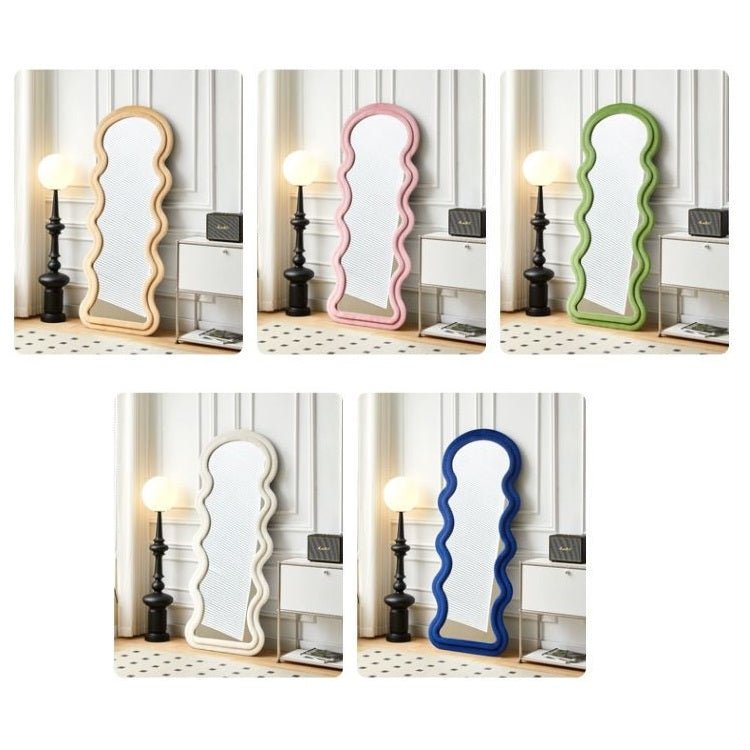NNEDSZ 1.7m Elegance Curvy Floor Mirror Wavy Full Lenght Curvy Squiggle Full Body Irregular Asymmetrical Floor Home Decor Birch White