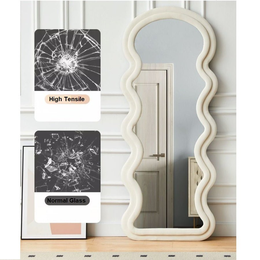 NNEDSZ 1.7m Elegance Curvy Floor Mirror Wavy Full Lenght Curvy Squiggle Full Body Irregular Asymmetrical Floor Home Decor Birch White