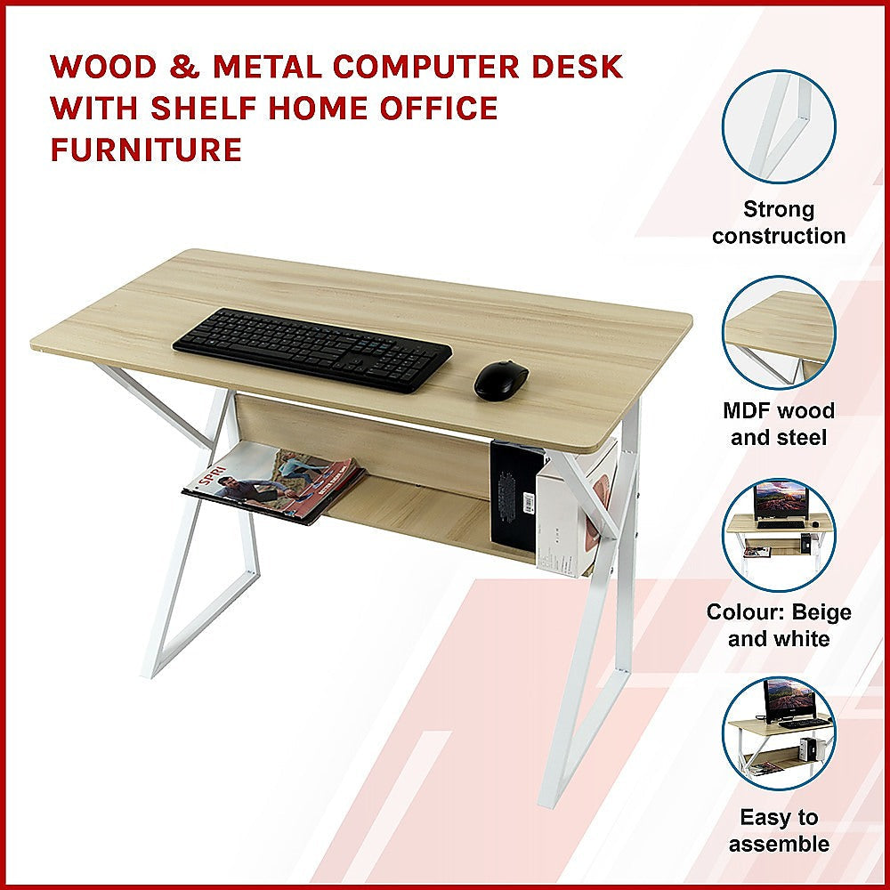 NNEDSZ Wood & Metal Computer Desk with Shelf Home Office Furniture