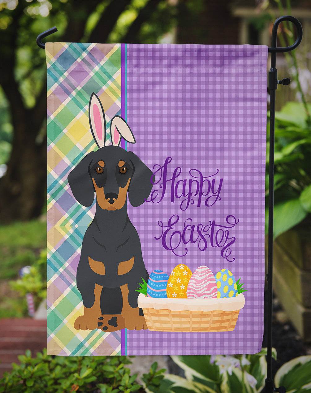 Black and Tan Dachshund Easter Garden Flag