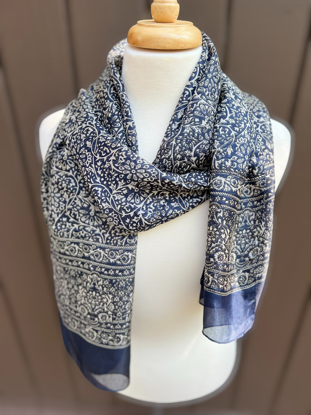 Navy and White Silk Scarf