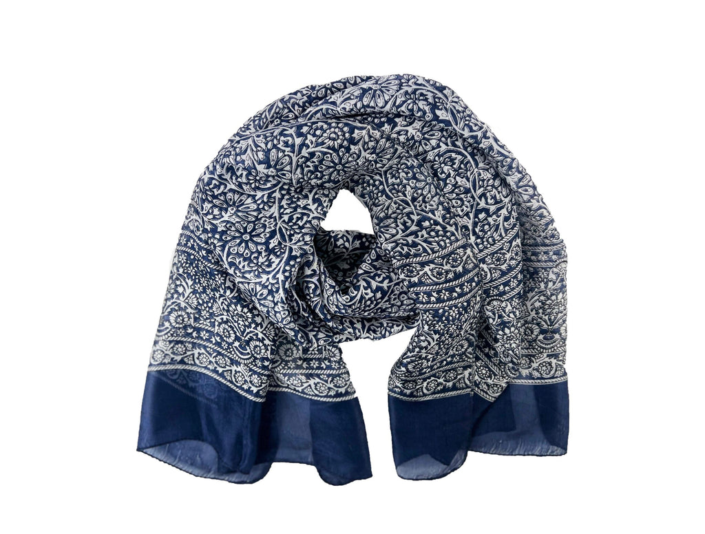 Navy and White Silk Scarf