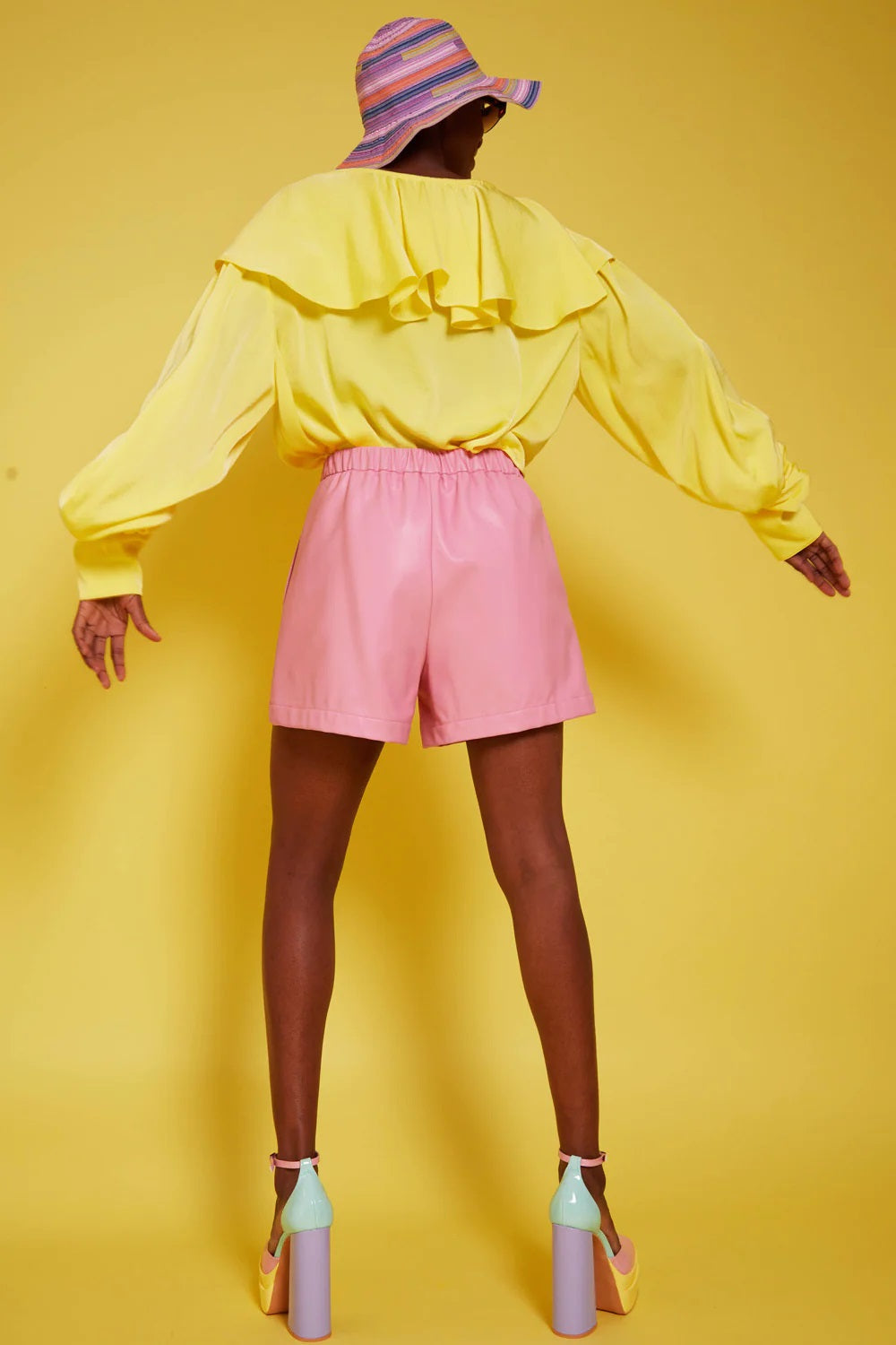 Yellow Silk Blend Ruffle Shirt