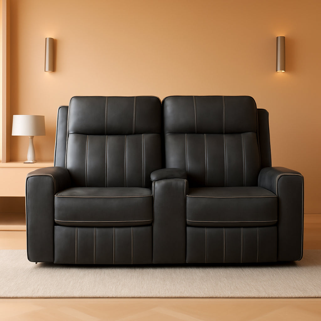Gray Faux Leather Reclining Loveseat With Manual Recline