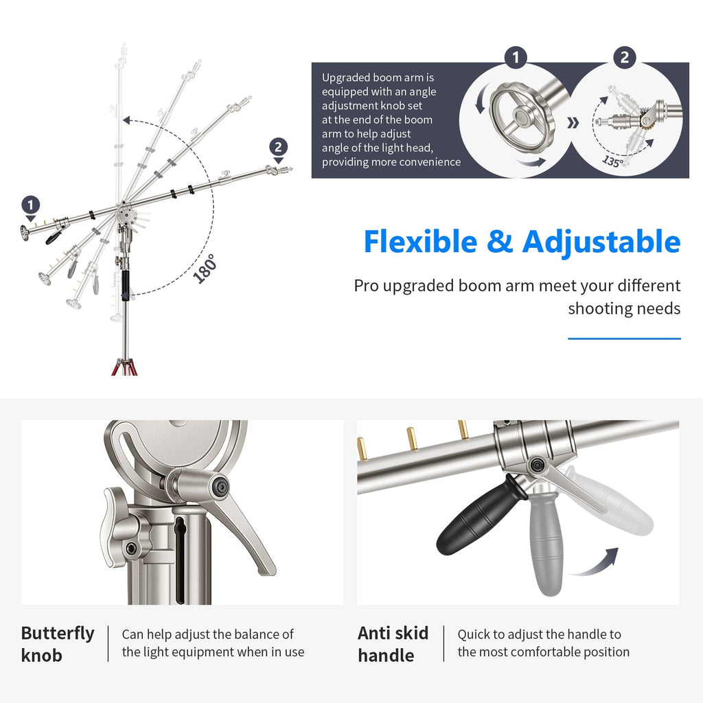 Heavy Duty Light Stand with Casters and Pro Boom Arm,  Stainless Steel Tripod Stand with Crossbar for Reflector,Monolight