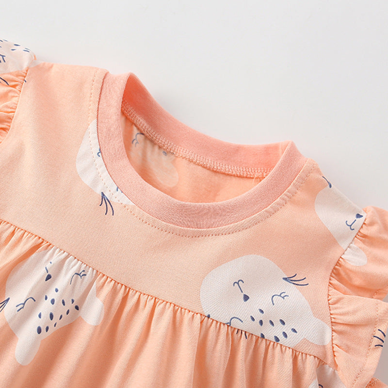 Summer Baby Kids Cartoon Leopards Pattern Top and Pink Shorts Clothing Set for Girls