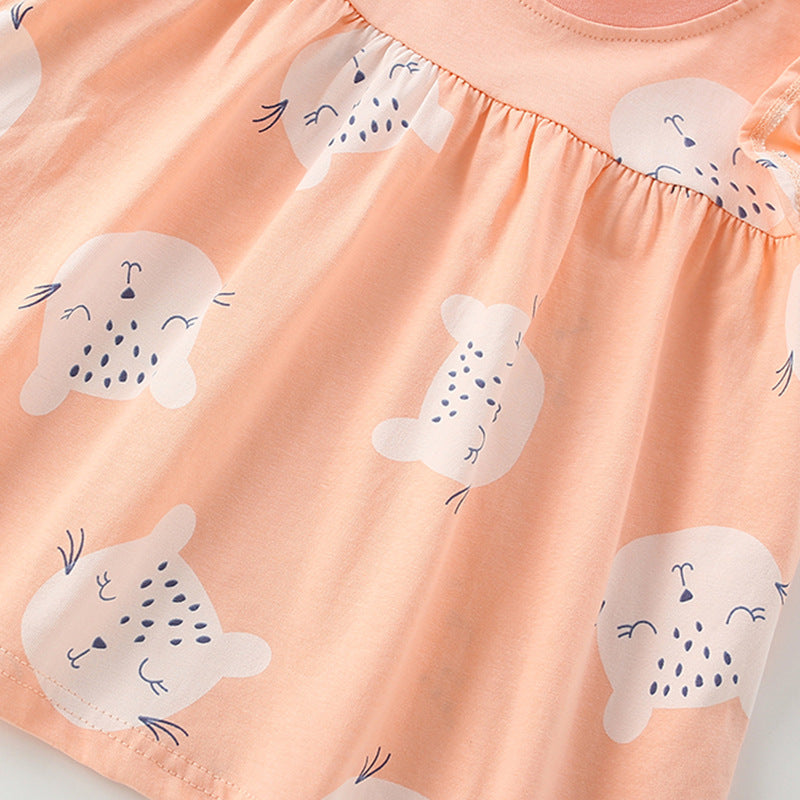 Summer Baby Kids Cartoon Leopards Pattern Top and Pink Shorts Clothing Set for Girls