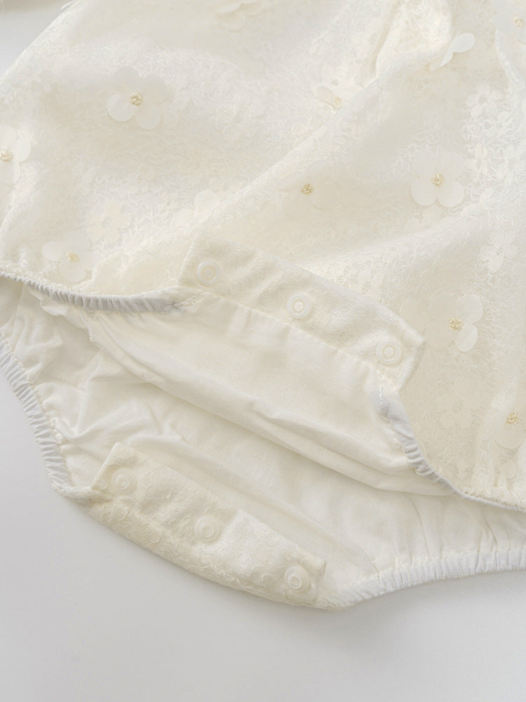 Autumn Arrival Solid Color Baby Girls Flowers Pattern Long Sleeves bodysuit with Princess Collar and Hat