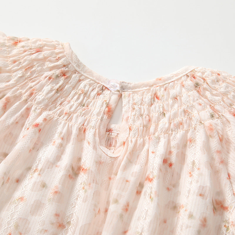 Summer Arrival Fly Sleeves Flowers Pattern Butterfly-bow Decorated bodysuit for Stylish Girls