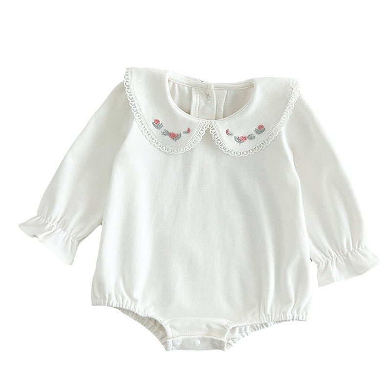 Spring Arrival Baby Girls Long Sleeves Floral Embroidered Peter Pan Collar bodysuit