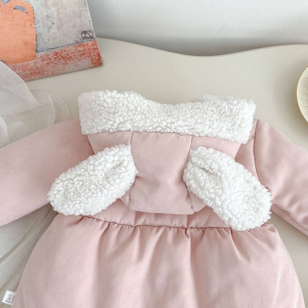 Winter Arrival Baby Kids Girls Rabbits Pattern Long Sleeves Fleece-Lined Coat