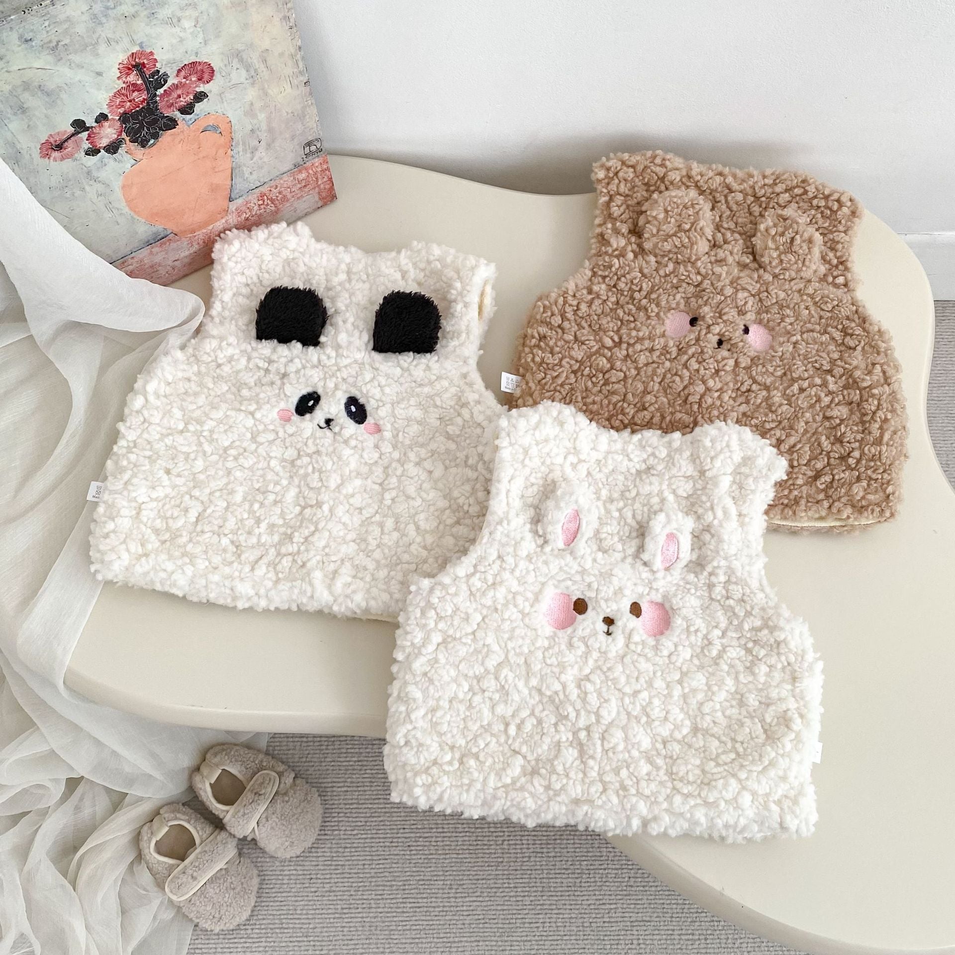 Arrival Winter and Autumn Baby Kids Unisex Cartoon Pattern Sleeveless Fluffy Vest