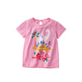Summer Arrival Girls’ Cartoon Dinosaurs Pattern Short Sleeves Pink T-shirt in European and American Style