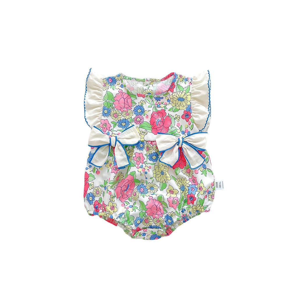 Summer Arrival Baby Girls Floral Pattern Fly Sleeves 3D Bows bodysuit