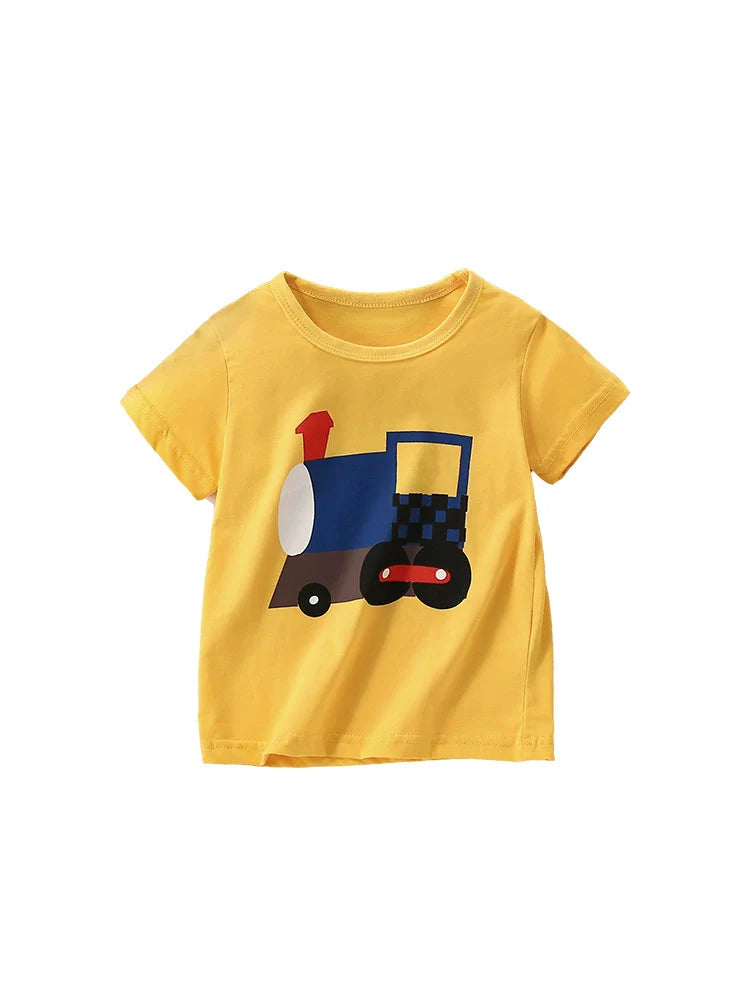 Summer Arrival Boys’ Train Cartoon Pattern T-shirt in European and American Style